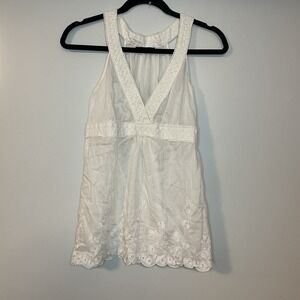 Naked Zebra Size S White Tank Top Camisole Silk Blend Zip‎ Closure Boho Hippie